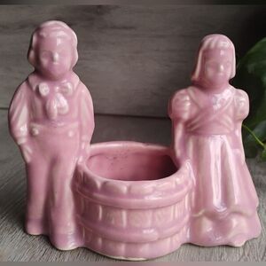 1950's Pottery Ceramic Pink Planter Dutch Children Succulents Cactus